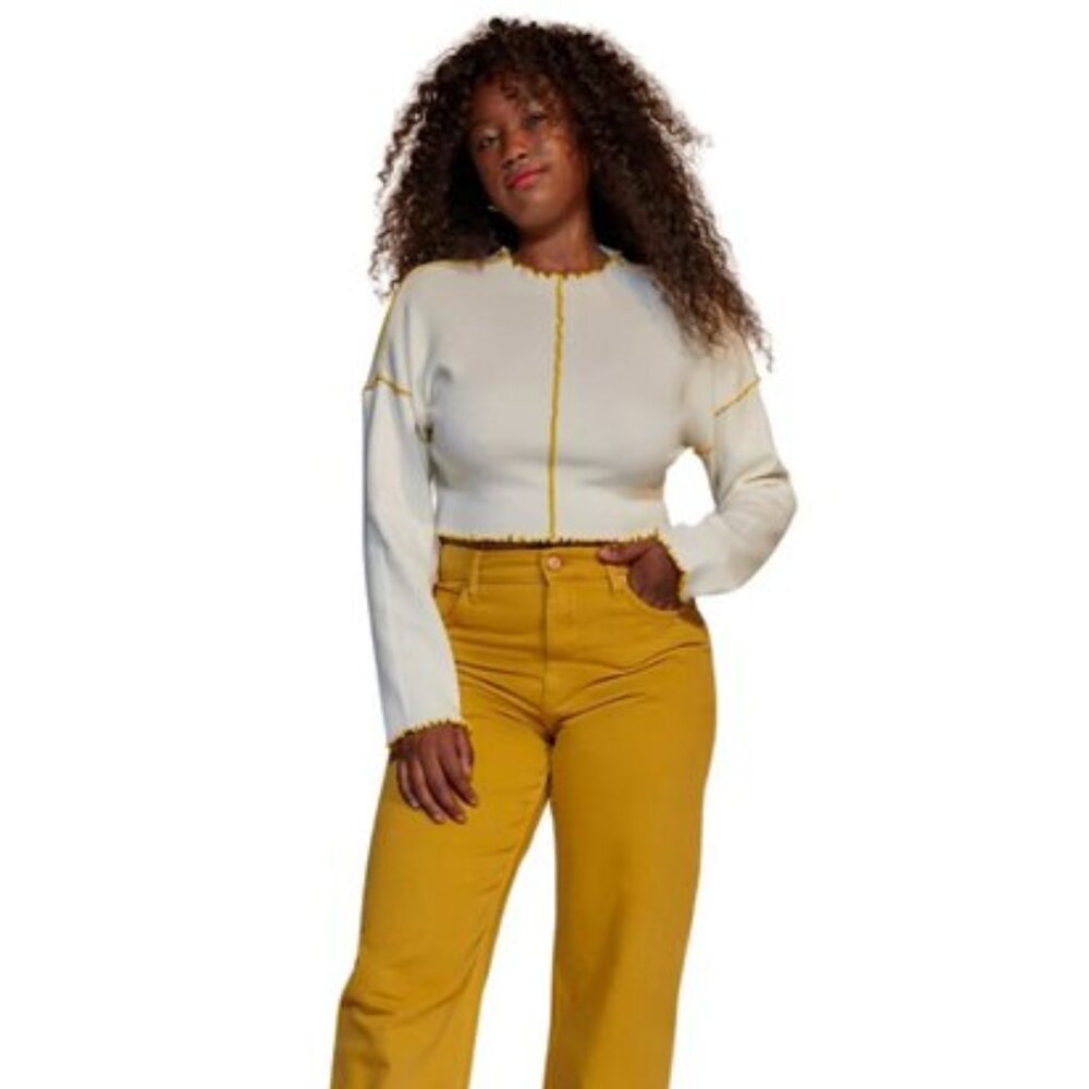 Urban Outfitters  Zella Pullover Exposed-Seam Cropped Sweater White Small